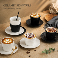 Ensemble tasse et soucoupe en céramique moderne à motif pierre émaillée pour service de barista de café, programmes de marque privée, acheteurs en gros