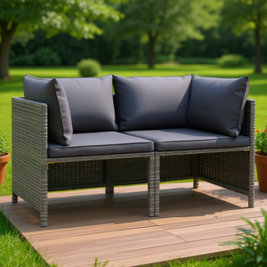 Sofá de Patio de 2 Plazas en Poliratán Gris con Cojines, Sofá de Jardín para Exteriores, Impermeable, Diseño Contemporáneo - Product Image 2