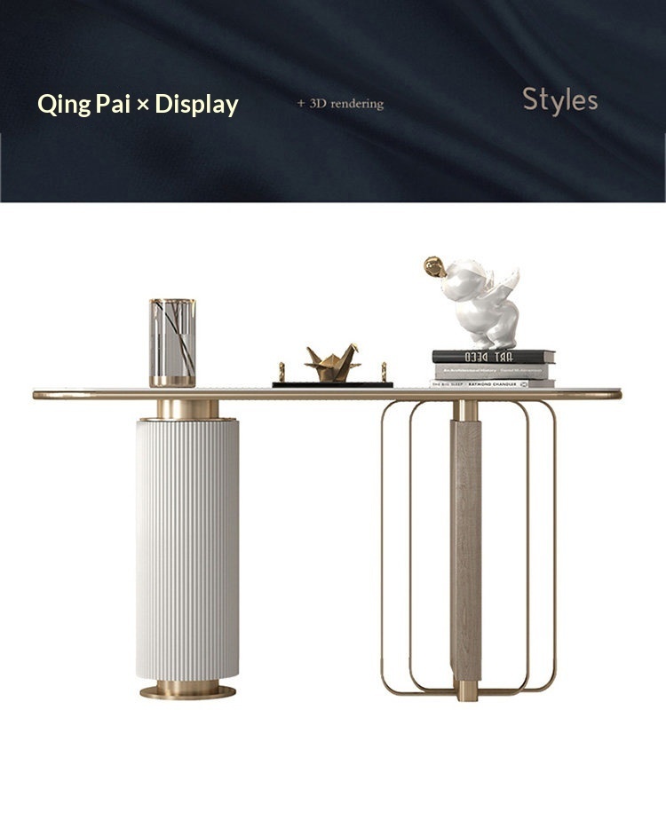 Italian Style Luxury Stainless Steel Console Table with Rock Slab Top – Modern Entryway Hallway Table for Home & Interior Décor - View 3