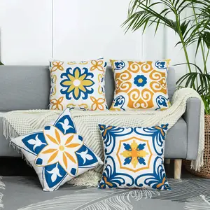 Bohemian Geometric & Floral Print Outdoor Waterproof Square Pillow Cover for Sofa Hotel & Camping Perfect Sleeping Cushion