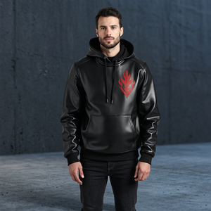 Chaqueta de Motocicleta de Cuero Rojo Flameado - Prenda Urbana Negra con Calefacción, Ecológica y Resistente al Viento - Product Image 3