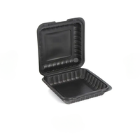 Boîtes alimentaires rectangulaires noires jetables à trois compartiments en amidon de maïs, compatibles micro-ondes, 8x8 pouces, GOLD-48, emballage alimentaire