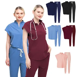 Hospital Nurse Scrubs Sets Short Sleeve Mock Wrap Nursing Scrub Sets Workwear Revolution Soft Stretch Scrubs Easy Care
