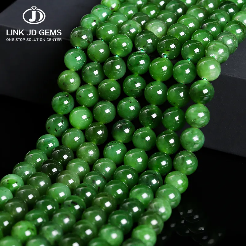 Wholesale 6/8/10mm Natural Green Jade Gemstone Smooth Round Loose Beads Hetian Green Jade Beads For Jewelry Making