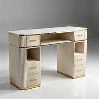 Station de manucure moderne de luxe en bois et marbre avec collecteur de poussière pour salon de manucure