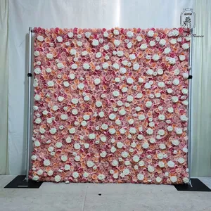DKB 인공 꽃 공급 업체 매달려 꽃 장미 모란 핫 롤업 3D 5D 패널 실크 웨딩 장식 배경 벽