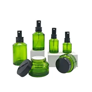 Frasco de vidro luxuoso para loção cosmética com logotipo personalizado por atacado 50g 30g verde