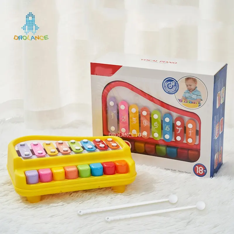 Hot Sell Latest 8 Tone Xylophone Learning Toys Kids Educational Knock Playing 2 IN 1 Colorful Plastic Percussion Piano Toy