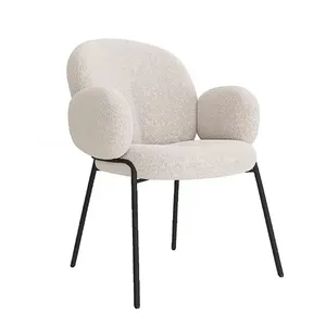 Dinning Chairs Modern Luxury Beige Chaise Bouclette Teddy Fabric Dining Chairs Nordic Dinning Room Matel Leg Chairs