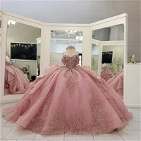 Glitzerndes Formelles Partykleid mit Perlenstickerei Süße 16 Kristall-Ballkleid Vestidos De 15 Anos Langes Schleppkleid Rosa Quinceanera-Kleider MQ739