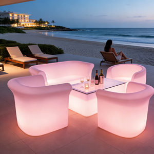 Juego de sofá seccional moderno con luz Led, juego de sofá y mesa de hotel de plástico iluminado que cambia de Color Rgb - Product Image 6
