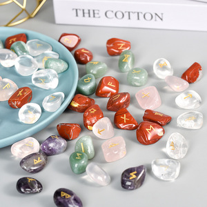 100% naturel vente chaude cristal gravier germanique Rune lettre cristal naturel elliptique plaque Rune 24 + 1 ensemble - Product Image 1
