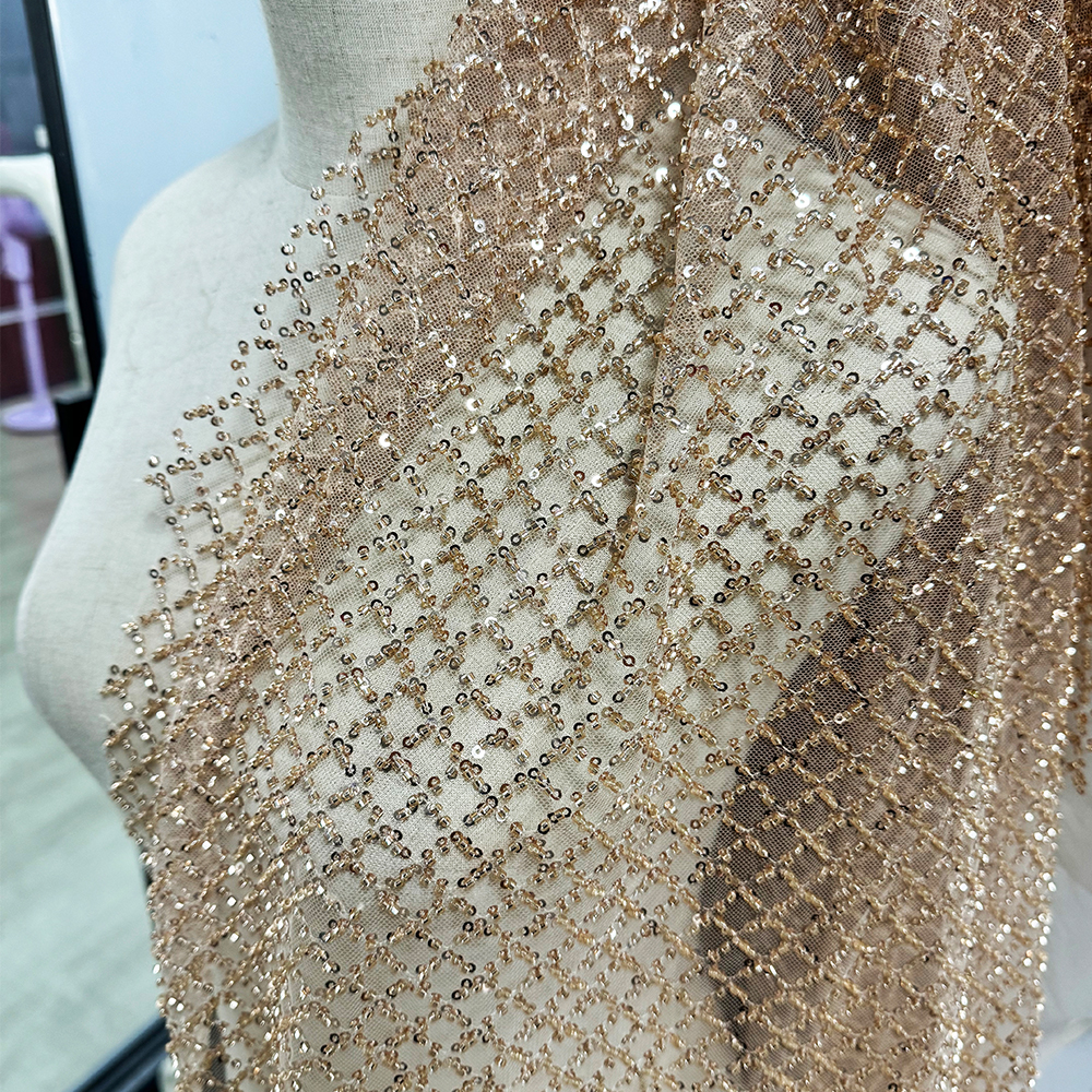 Customized Rose Gold Crystal Bead Crochet Fishnet Sequin Mesh Fabric for  Wedding Party Bridal Gown Dress| Alibaba.com