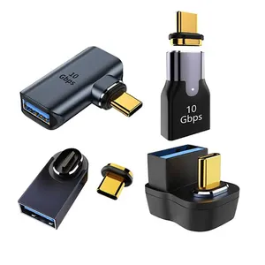 Konektor Magnetik 10Gbps USB Tipe C Pria Ke USB 3.0 Wanita 90 Derajat Miring Kanan Adaptor Data untuk Laptop Ponsel Tablet