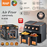 Freidora de Aire Doble RAF 2800W 4L 0-200C con Temporizador para Pollo y Patatas Fritas, Cocina Familiar 220-240V
