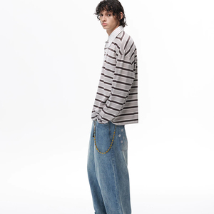 T-shirt personnalisé 100% coton, coupe ample et oversize, jersey à manches longues, chemises à manches longues pour hommes, polo rayé à manches longues - Product Image 3