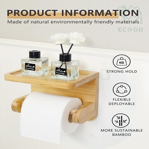 Modern Bamboo Bathroom Organizer Wall Mounted Storage Display <b>Racks</b> Rolling Toilet Paper Holder Stand - Product Image 5