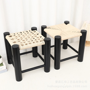 Retro woven <b>stool</b>, creative home <b>stool</b>, entryway shoe changing <b>stool</b>, <b>wooden</b> rattan low <b>stool</b>, high-value living room <b>stool</b>. - Product Image 1