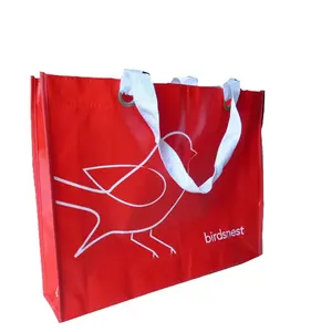 Wholesale China high quality eco-friendly red pp spunbond non-woven laminating market grocery gift trade show shopping bag