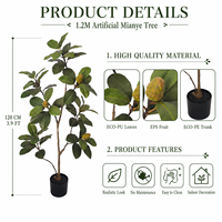 Arbre artificiel de magnolia de 1,2 m en PE, écologique, ignifuge, résistant aux UV, pot noir, vente en gros directe usine