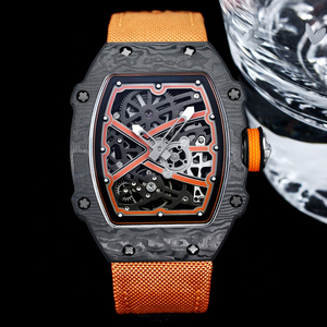 Reloj de Pulsera Deportivo de Lujo de Alta Gama Personalizado, Esqueleto Automático, para Hombre, Caja Negra y Naranja, Ligero, para Fiestas y Deportes - Product Image 1