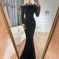 Robe de soirée sirène en cachemire noir, épaules dénudées, luxe léger, élégante, pour l'été, pour les banquets et les événements mondains