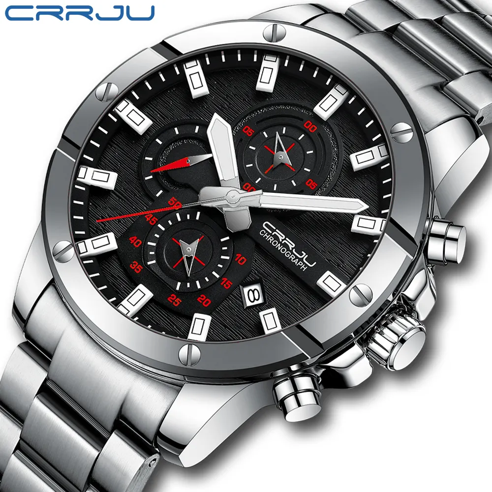 CRRJU 2296 Classic Design Wrist Watch Waterproof Wristwatch Stainless Steel men Luxury Quartz Watches