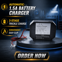 Chargeur de batterie embarqué entièrement automatique 12V DC 1,5 Ampère, intelligent à 3 étapes, pour voiture, bateau, moto et tondeuse à gazon