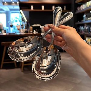 Cuchara de Servir de Acero Inoxidable, Forma de Perla, Mango Largo, Tamaño Grande, Material de Grado Alimenticio, para Uso en Restaurantes, Hoteles y Bufés - Product Image 1