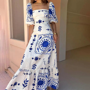 <span class=keywords><strong>Robe</strong></span> longue imprimée élégante et tendance pour <span class=keywords><strong>femme</strong></span>, nouveau style, à manches courtes, coupe trapèze, écologique et lavable - Product Image 1