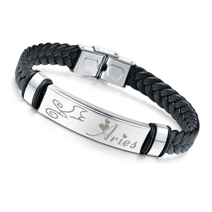 Bracelets en cuir tressé pour hommes avec gravure personnalisée de nom, fermoir magnétique en acier inoxydable, cuir PU véritable - Product Image 1