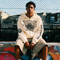 Sudadera con capucha vintage para hombre, estilo universitario, gruesa, oversize, streetwear, con logo gráfico personalizado, cremallera completa, fabricante de ropa