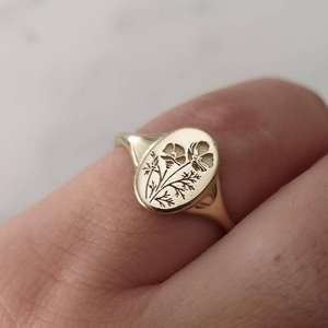 Flower <b>Ring</b> Silver Oval Carved Floral Design Unisex Jewelry Gift - Product Image 2