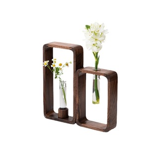 Vase à plantes hydroponiques en bois, décoration minimaliste moderne pour salon, vase à fleurs, décoration intérieure, bois massif pour salon et salle à manger - Product Image 2