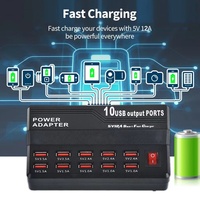 Chargeur Multi-Ports Usb Rapide 10 Ports 12A 60W, Station de Recharge Puissante pour Téléphones (7, 5, 5S, 6, 6S Plus) et Tablettes (Pad, Lg), Adaptateur Secteur