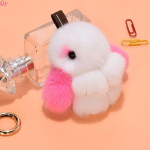 QQ Top Vente À La Mode Mignon Mini Lapin Porte-clés À La Main Véritable Fourrure De Vison Porte-clés Sac Pompon Sac - Product Image 2