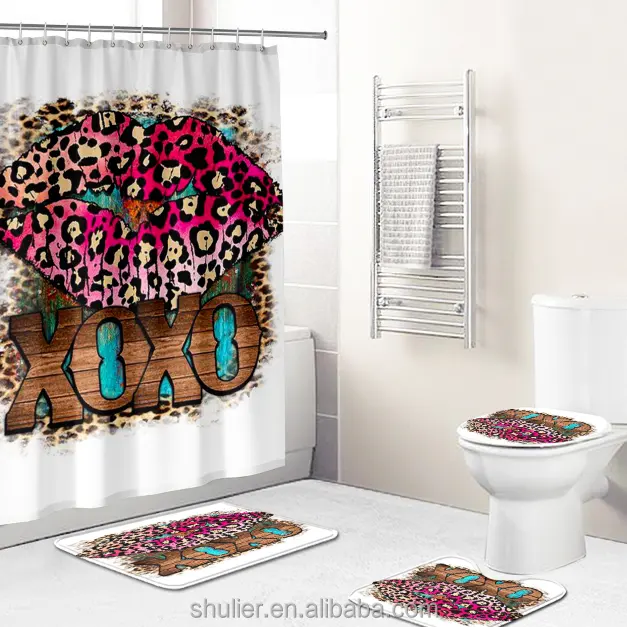3D printed XOXO fashionable high quality printed waterproof shower curtain for the bathroom