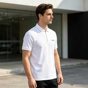 OEM short sleeve Men's Polo <b>Shirt</b>,<b>half</b> zipper pique mesh fabric Polo <b>Shirts</b> for Men,Custom 100% Cotton 350g high quality summer - Product Image 3