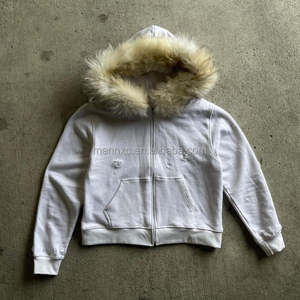 <span class=keywords><strong>Felpa</strong></span> da Uomo con <span class=keywords><strong>Cappuccio</strong></span> in <span class=keywords><strong>Pelliccia</strong></span> Sintetica Personalizzata dal Produttore, 100% Cotone Spesso, Soffice con Zip, Taglio Corto e Vestibilità Boxy - Product Image 4