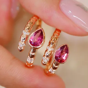 Xinfly Luxurious Snakelike 18k Rose Gold Pink Tourmaline And Diamond Jolie Ring