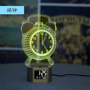Newish 3D LED ánh sáng ban đêm Đồng hồ phòng ngủ ánh sáng ban đêm thời gian hiển thị Acrylic ánh sáng ban đêm đèn cạnh giường ngủ đồng hồ báo thức - Product Image 1