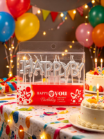 Bougies d'alphabet métalliques Joyeux Anniversaire, en plastique transparent, en forme de lettres, décoratives pour gâteaux, pour fêtes d'anniversaire