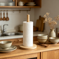 Porte-serviettes en papier de cuisine en bois de hêtre massif de la série Natural House à rayures verticales pour comptoir