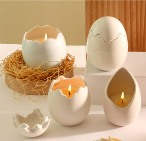 Q29 Portacandele in Ceramica <span class=keywords><strong>a</strong></span> Forma di Guscio d'Uovo Creativo, Personalizzazione LOGO, Barattolo per Candele Profumate, Regalo di Alto Valore, Decorazione per Casa e Matrimonio - Product Image 1