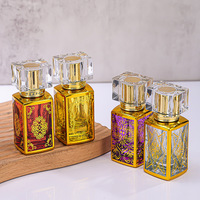 Flacon de parfum carré en verre de luxe avec motif doré personnalisé, bouchon en cristal, vide, rechargeable, flacon vaporisateur de parfum