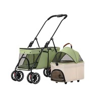 Poussette pour animaux de compagnie à double couche métallique, 4 roues, légère, pliable, détachable, portable, toutes saisons, capacité de 25 kg, pour chats et chiens, en plein air