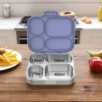 Boîte à lunch en acier inoxydable pour enfants avec récipient à trempette assorti, récipient à bento en métal à 4 compartiments pour l'école et le bureau