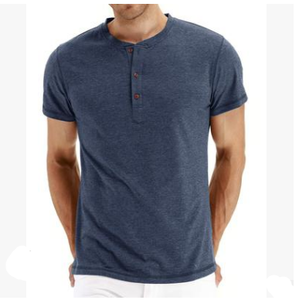 T-shirts manches courtes coupe ajustée décontractée pour homme Chemises en coton à trois boutons - Product Image 1