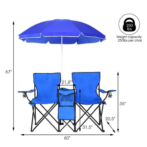 Chaise de plage portable avec pare-soleil, double glacière et parasol intégré pour le camping - Product Image 2