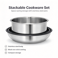 Ensemble d'ustensiles de cuisine durables et écologiques en acier inoxydable, poêle, casserole, poignées en bakélite détachables, compatible induction, passe au lave-vaisselle
